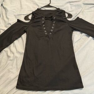 Black Cold Shoulder Top with Grommet Detail